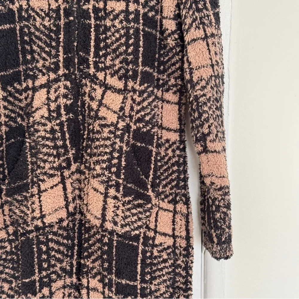 Skims Cozy Knit Jumpsuit Black Tan Houndstooth Hooded Loungewear Comfy Sz Medium